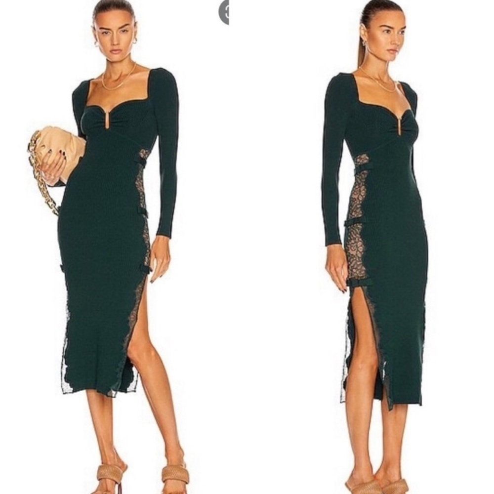 Self portrait knit lace green midi dress Brand new